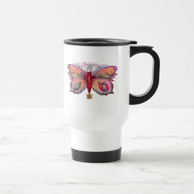 Butterfly Cigar Antique Painting Advertising Travel Mug (Right)