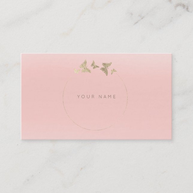 Butterfly Circle Gold Faux Pink Rose Delicate Business Card (Front)