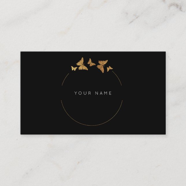 Butterfly Circles Golden Foil Black Vip Business Card (Front)