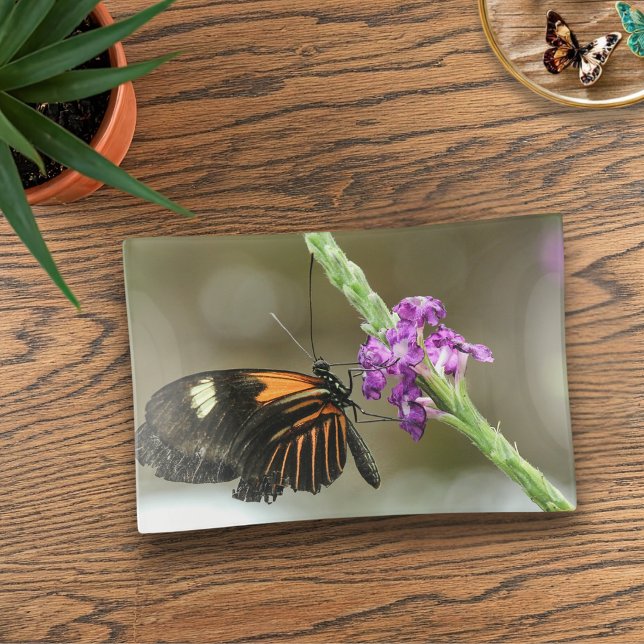 Butterfly Close-up on Verbena Flower Trinket Tray (Beautiful butterfly tray is a versatile home accessory. Perfect for jewelry or even as a soap dish.)