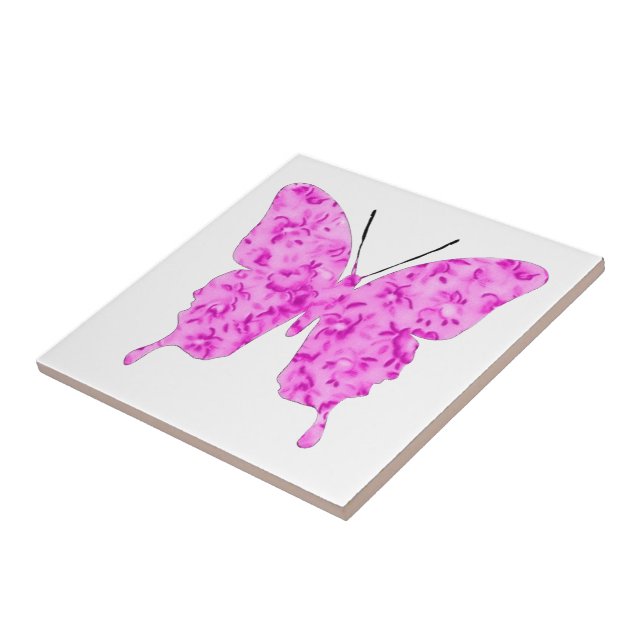 Butterfly Collage Pink Floral Tile (Side)