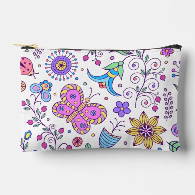 Butterfly Colorful And Flower Cute   Accessory Pouch (Front)