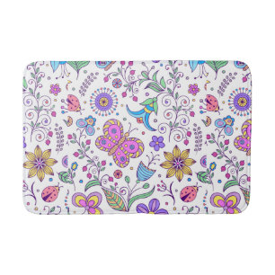 Butterfly Colorful And Flower Cute    Bath Mat