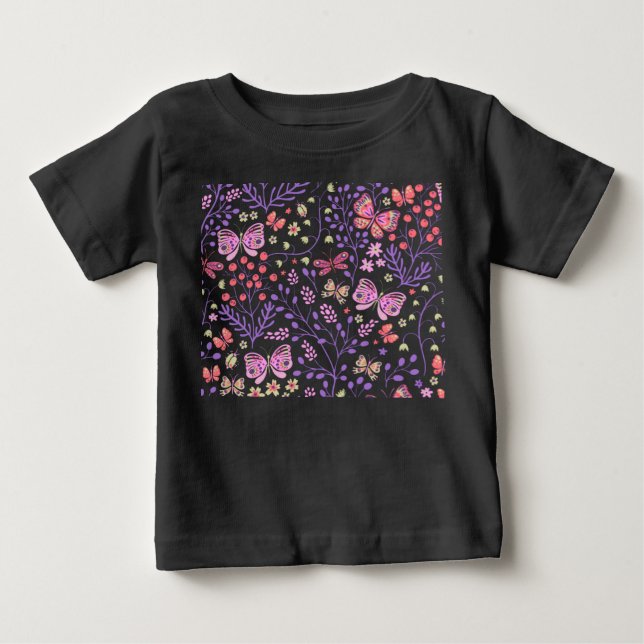 Butterfly Colorful And Flowers Rose Baby T-Shirt (Front)