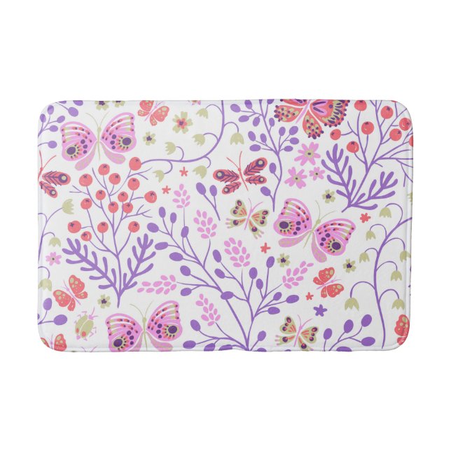 Butterfly Colorful And Flowers Rose    Bath Mat (Front)