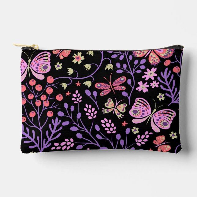 Butterfly Colorful And Flowers Rose cute    Accessory Pouch (Front)