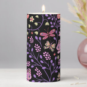 Butterfly Colorful And Flowers Rose cute Pillar Candle
