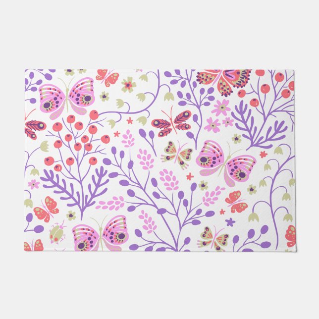 Butterfly Colorful And Flowers Rose   Doormat (Front)