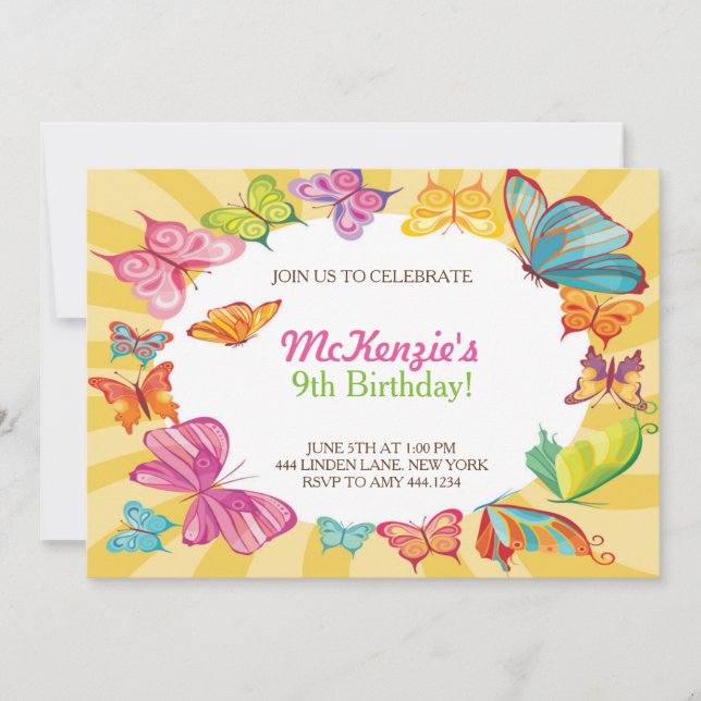 Butterfly Colorful Birthday Party Invitations (Front)
