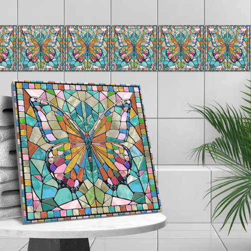 Butterfly _ colorful mosaic art ceramic tile