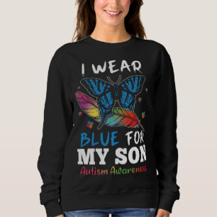 Butterfly Colorful Puzzle Blue For Son Autism Awar Sweatshirt