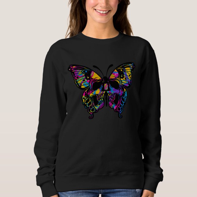 Butterfly colorful skull old school rockabilly ret sweatshirt (Front)