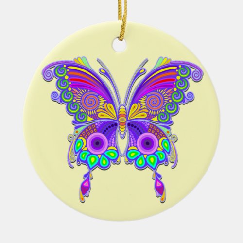 Butterfly Colorful Tattoo Style Ceramic Ornament