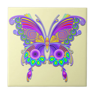 Butterfly Colorful Tattoo Style Ceramic Tile
