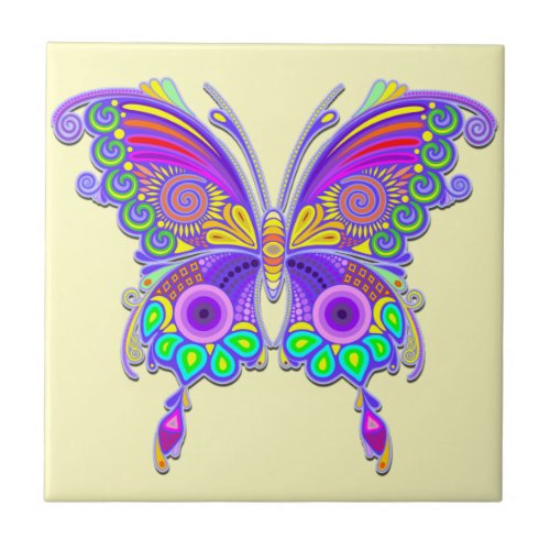 Butterfly Colorful Tattoo Style Ceramic Tile