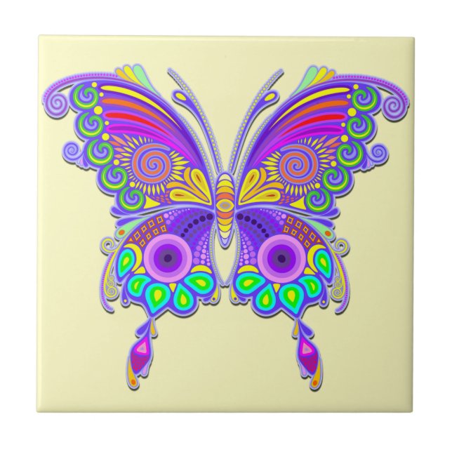 Butterfly Colorful Tattoo Style Ceramic Tile (Front)