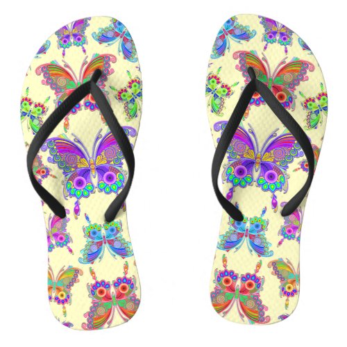 Butterfly Colorful Tattoo Style Flip Flops