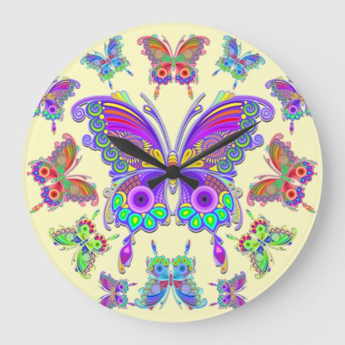 Butterfly Colorful Tattoo Style Large Clock