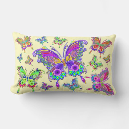 Butterfly Colorful Tattoo Style Lumbar Pillow
