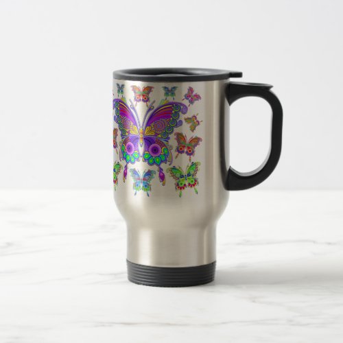 Butterfly Colorful Tattoo Style Travel Mug