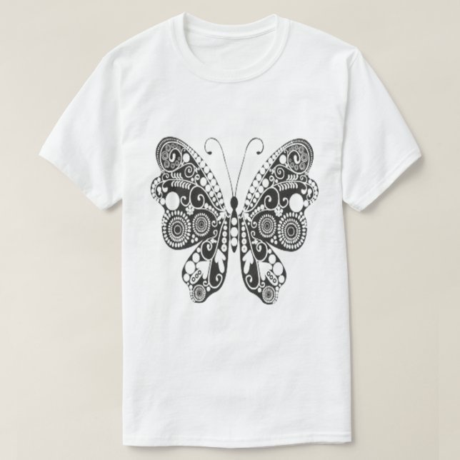 Butterfly Coloring Book Style Artistic T-Shirt (Design Front)