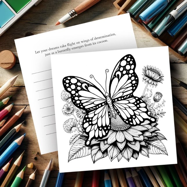 Butterfly Coloring Cards with Journal (Butterfly coloring pages for adult women with journaling card on back.)
