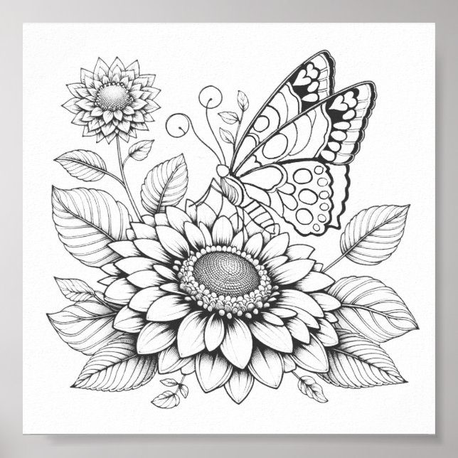 Butterfly Coloring Pages For Adults Poster (Front)