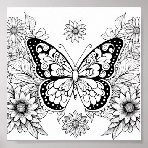 Butterfly Coloring Pages For Adults Poster