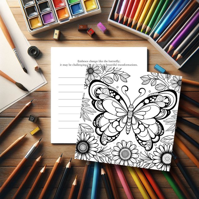 Butterfly Coloring Pages with Journal Invitation (Butterfly coloring pages for adults on sturdy card stock ideal for mixed media. Journal on back.)