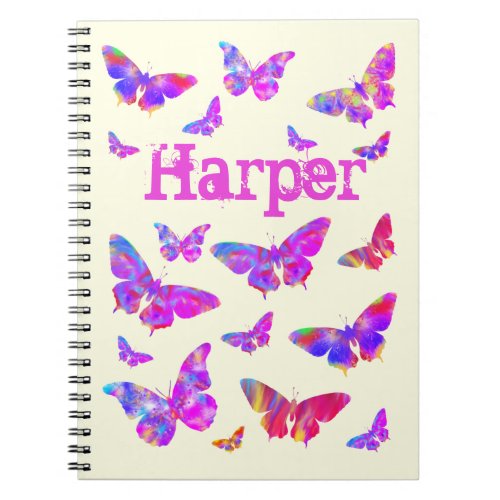 Butterfly Colourful Pink Purple Art Name Harper Notebook
