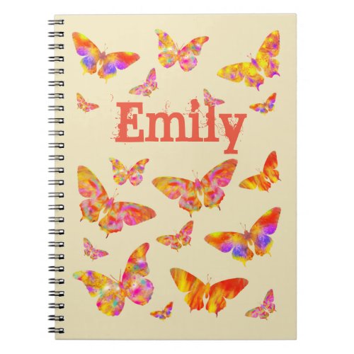 Butterfly Colourful Vintage Retro Art Name Emily Notebook