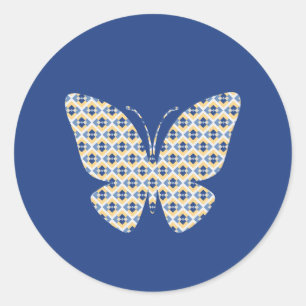 Butterfly Country Summer Yellow and Blue Pattern Classic Round Sticker