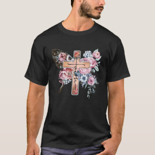 Butterfly Cross Faith Floral God Jesus Christian B T-Shirt