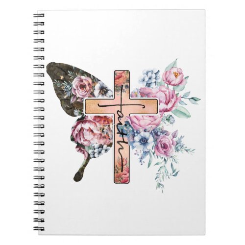 Butterfly Cross Faith floral Notebook