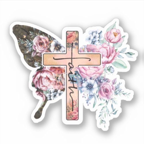 Butterfly Cross Faith floral Sticker