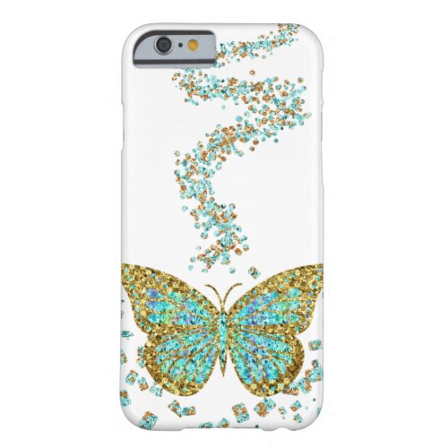 Butterfly Crystal Gold Glitter Confetti Mint Teal Barely There iPhone 6 Case