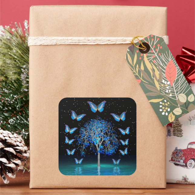Butterfly Crystal Tree Square Sticker (Holiday)