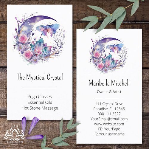 Butterfly Crystals Crescent Moon Flowers Purple Business Card