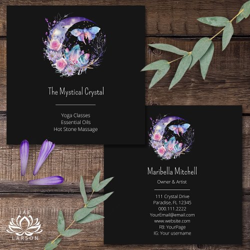 Butterfly Crystals Crescent Moon Flowers Spiritual Square Business Card