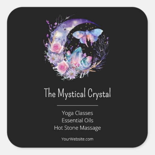 Butterfly Crystals Crescent Moon Flowers Spiritual Square Sticker