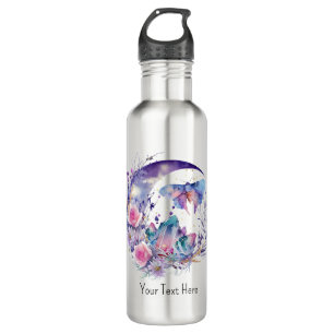 Butterfly Crystals Crescent Moon Flowers Spiritual Stainless Steel Water Bottle