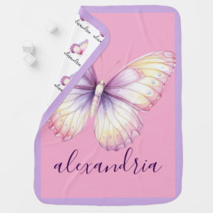 Butterfly Custom Name Pink Purple Baby Blanket