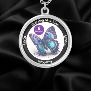 Butterfly Custom Sobriety Gift - Clean Gift Silver Plated Necklace