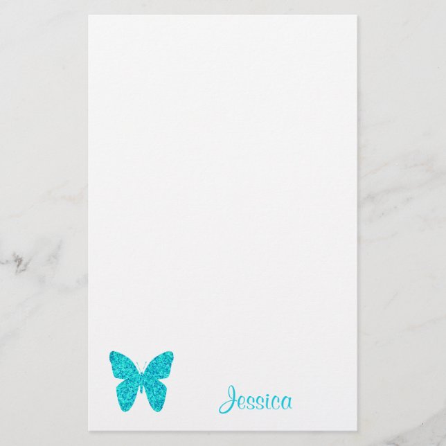 Butterfly Cute Personalized Girly Name  Stationery (Front)