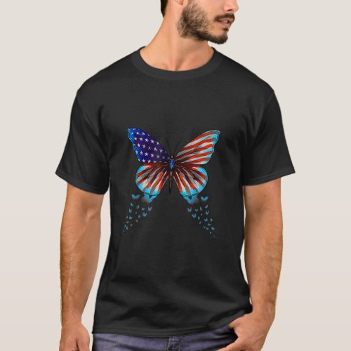 Butterfly Cute Us Flag  American Patriotic 4th Of  T_Shirt