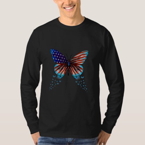 Butterfly Cute Us Flag  American Patriotic 4th Of  T_Shirt