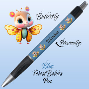 Butterfly, Cute Whimsical Girl Character, Blue 🦋 Pen