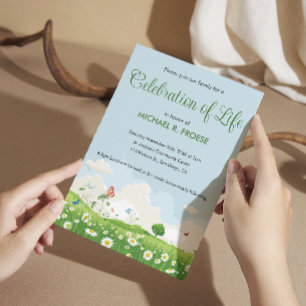 Butterfly Daisy Meadow Celebration of Life Photo Invitation