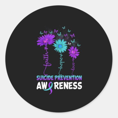 Butterfly Daisy Suicide Prevention Awareness  Classic Round Sticker