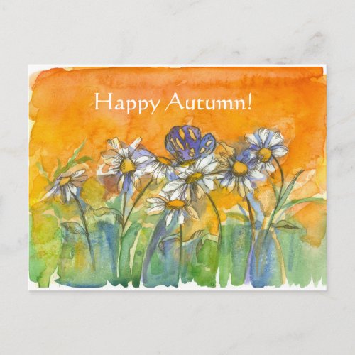 Butterfly Daisy Watercolor Flowers Happy Autumn Postcard